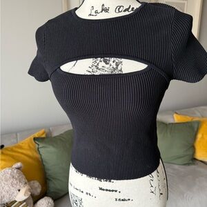 Elegant Black Cut-Out Crop Top